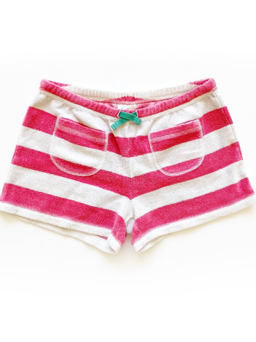 Mini Boden Striped Towelling Shorts Girls Size 11 White Pink Terry EUC